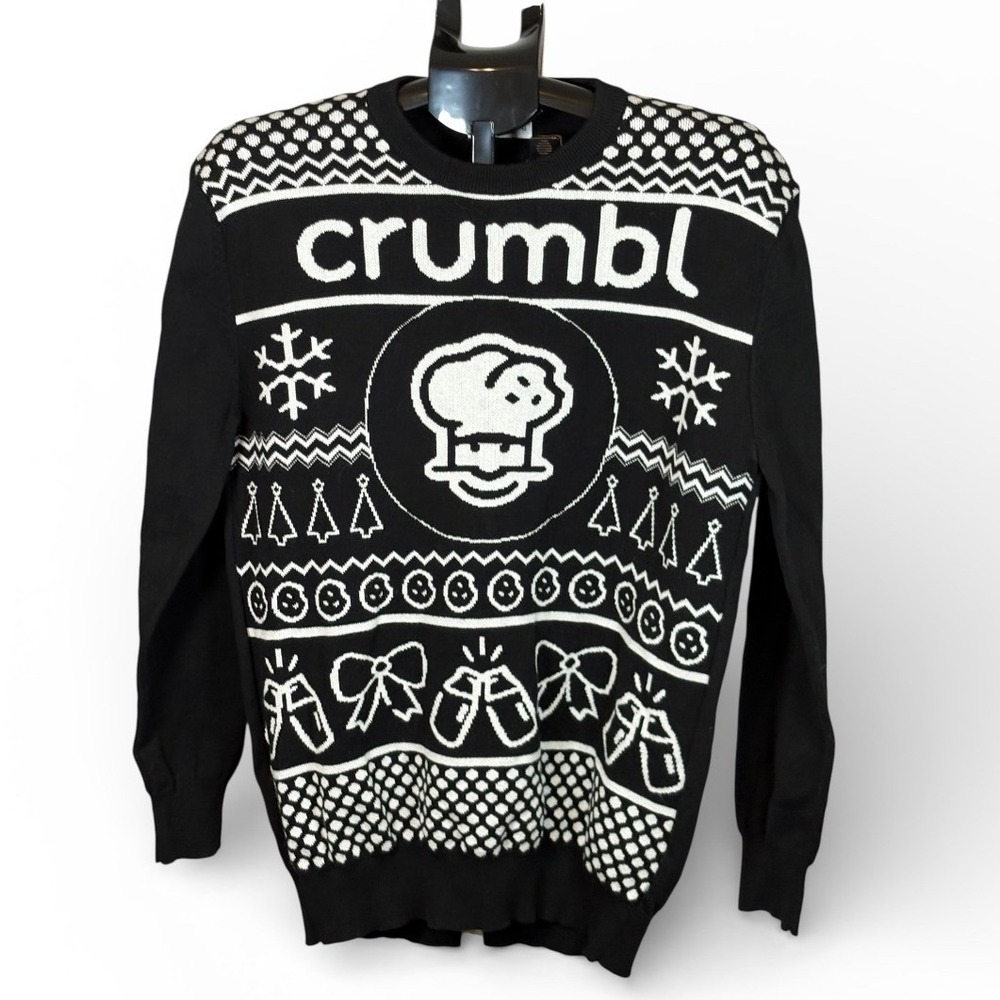 Crumbl Cookies Ugly‎ Christmas Sweater Black White Size M Long Sleeve